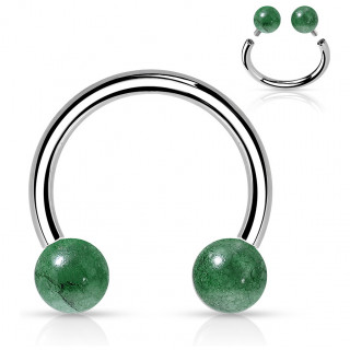 Piercing fer à cheval en acier à perles de Jade vert (filetage interne)