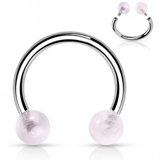 Piercing fer  cheval en acier  perles de Quartz rose (filetage interne)