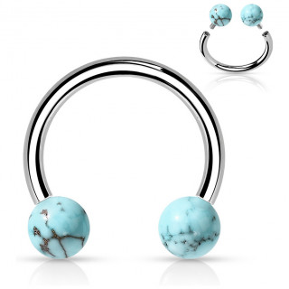 Piercing fer  cheval en acier  perles de Turquoise (filetage interne)