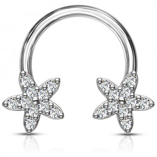 Piercing fer  cheval  fleurs serties de strass clairs (septum, daith...)