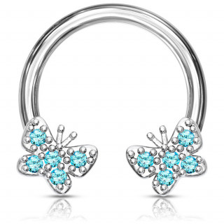 Piercing fer  cheval  papillons pavs de strass bleus aqua (septum, daith...)