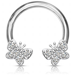 Piercing fer  cheval  papillons pavs de strass clairs (septum, daith...)