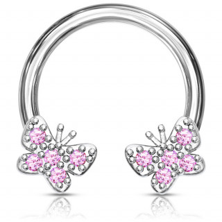 Piercing fer  cheval  papillons pavs de strass roses (septum, daith...)