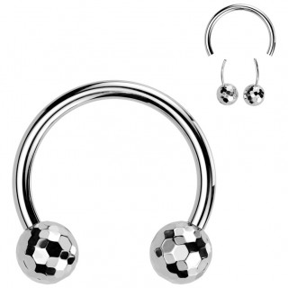 Piercing fer  cheval Push-in Titane  boules multi-facettes (septum, hlix, lobe...)