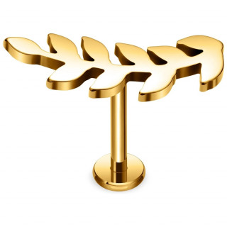 Piercing feuille d'olivier en Titane dor  filetage interne (lvre et oreille)