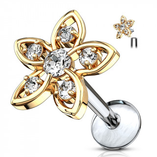 Piercing fleur dore  strass clairs (lvre, cartilage...)