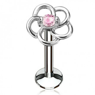 Piercing fleur en boucles  strass rose (lvre, cartilage)