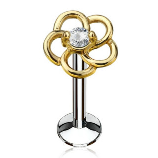 Piercing fleur en boucles dores  strass clair (lvre, cartilage)