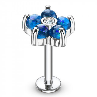 Piercing fleur  6 ptales d'opale bleue (lvre, cartilage...)