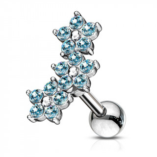 Piercing hlix  trio de fleurs de cristaux - Bleu aqua