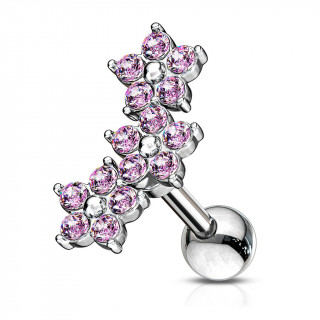 Piercing hlix  trio de fleurs de cristaux - Rose