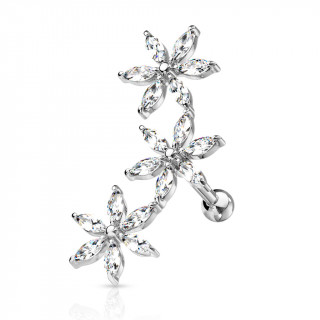 Piercing hlix arqu  fleurs strass - Clair