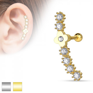 Piercing hlix / cartilage  fleur et arc avec strass