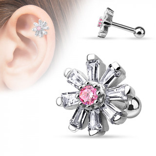 Piercing hlix / cartilage  fleur multi-strass claire et rose