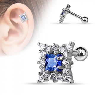 Piercing hlix / cartilage  losange de strass clairs et bleu roi