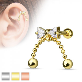 Piercing hlix / cartilage  noeud papillon avec chainettes