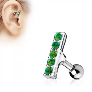 Piercing hlix / cartilage barre  5 opales vertes