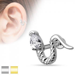 Piercing hlix / cartilage en forme de serpent ondulant  tte de strass