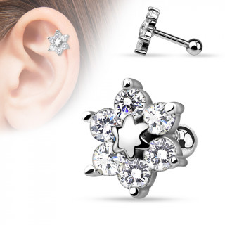 Piercing hlix / cartilage gris  fleur de strass toile