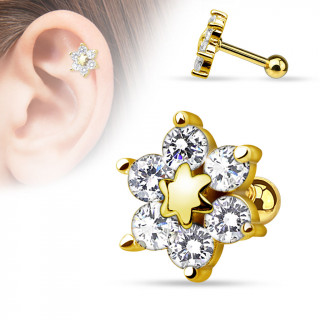 Piercing hlix / cartilage dor  fleur de strass toile