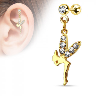 Piercing hélix / cartilage plaqué or avec pendentif fée