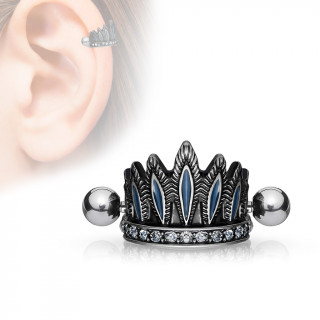 Piercing hélix coiffe chef indien grise à plume et strass clairs