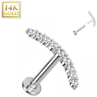 Piercing hlix courbe de zirconiums en or blanc 14 carats