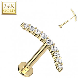 Piercing hlix courbe de zirconiums en or jaune 14 carats