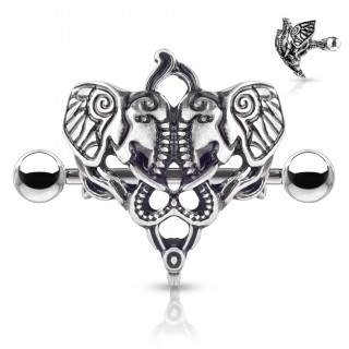 Piercing téton à deux éléphants - Argenté antique