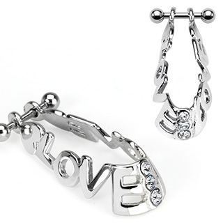 Piercing hlix criture "love" et pierres claires