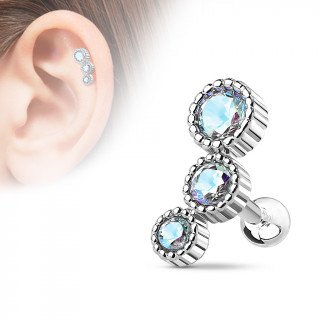 Piercing hélix en arc à trio de strass aurore boréale