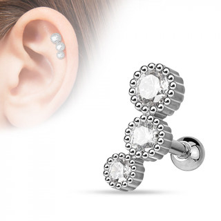 Piercing hlix en arc  trio de strass clairs