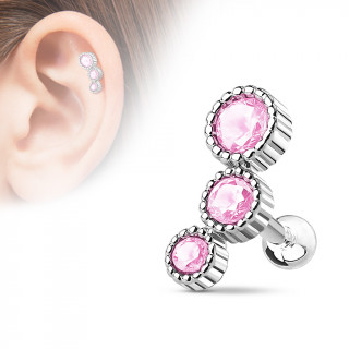 Piercing hlix en arc  trio de strass roses