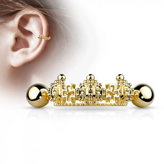 Piercing hélix plaqué or à couronne décorée de croix
