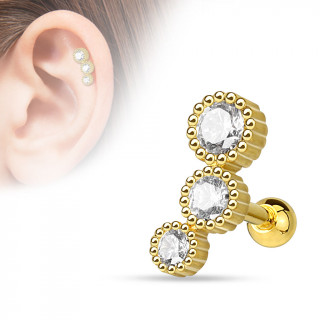 Piercing hélix plaqué or en arc à trio de strass