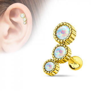 Piercing hélix plaqué or à trio d'opales asymétriques