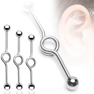 Piercing industriel  boules et barre tordue en rond