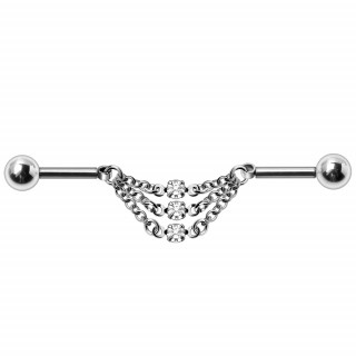 Piercing industriel à 3 chaines serties de longueurs différentes
