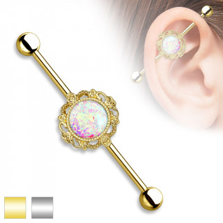Piercing industriel à ornement en laiton avec Opale de synthèse