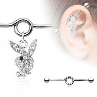 Piercing industriel  pendentif lapin Playboy pav de strass