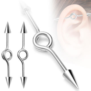 Piercing industriel  pointes et barre tordue en rond