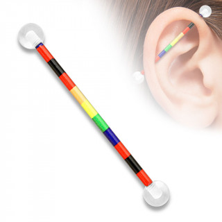 Piercing industriel à tige acier arc en ciel et boules en acryliques