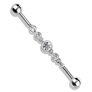 Piercing industriel  trio de strass enchains - Clair