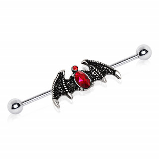 Piercing industriel  ailes de dmon strass rouges rubis