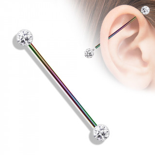 Piercing industriel arc en ciel  boules shamballa (filetage interne)