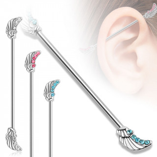 Piercing industriel avec ailes d'ange serties