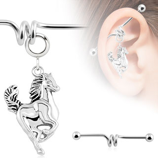 Piercing industriel avec cheval au galop en pendentif