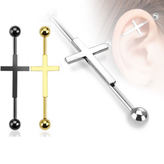 Piercing industriel avec croix catholique