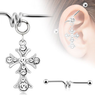 Piercing industriel avec croix vintage en pendentif