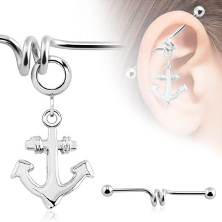 Piercing industriel avec pendentif ancre de marine